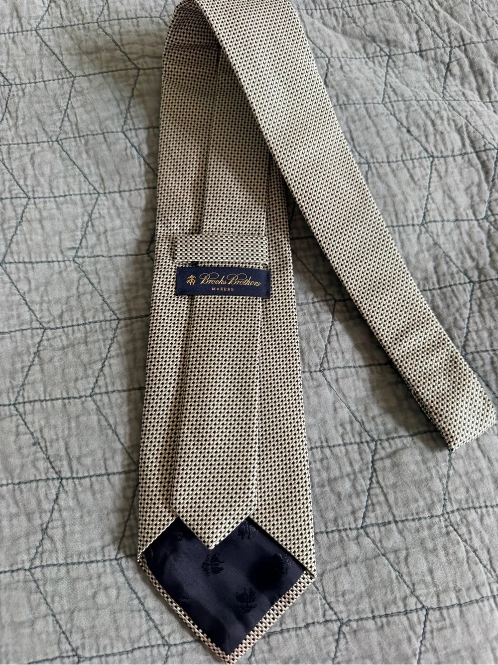 Brooks Brothers Blue Floral Dot Silk Tie & Beige Textured Silk Tie